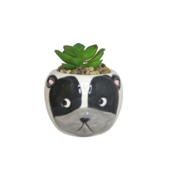 VASO DE CERAMICA COM PLANTA ARTIFICIAL ANIMAL